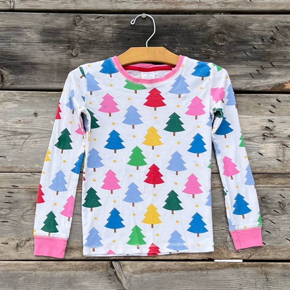 Mini Boden Cotton Christmas Multicolor Pajama Top Pink Trim Girls’ Size 8y